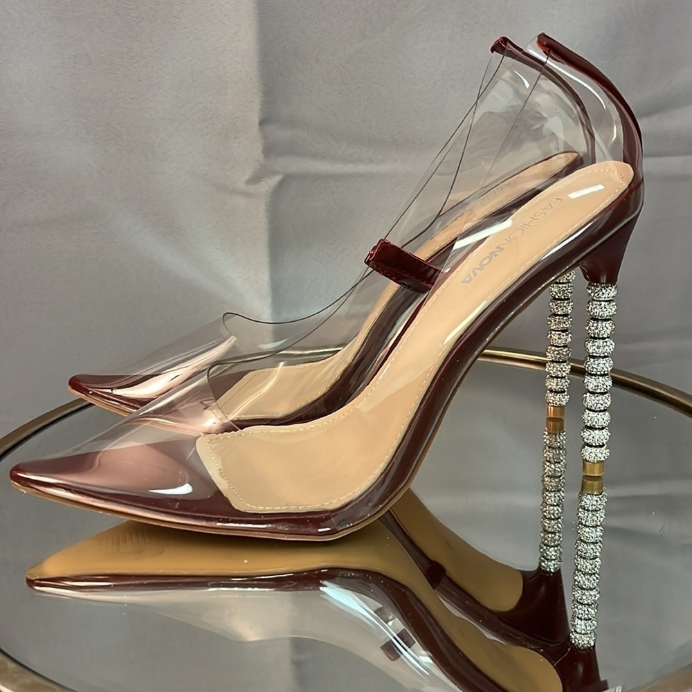 FASHION NOVA women’s size 8.5 stiletto high heels. Clear see through… EUC - Picture 4 of 14